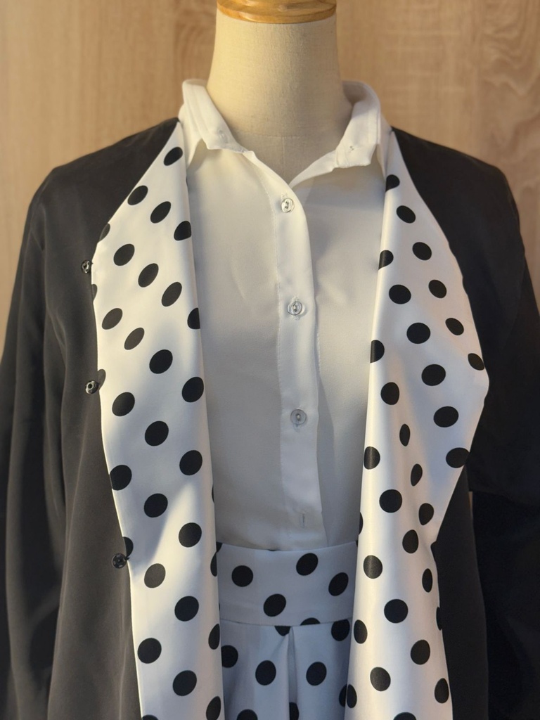 Classic white shirt and a black Small polka dot skirt & abaya set  