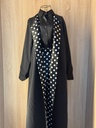 Classic black shirt and a white small polka dot skirt & abaya set  