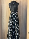 Classic black shirt and a white small polka dot skirt & abaya set  