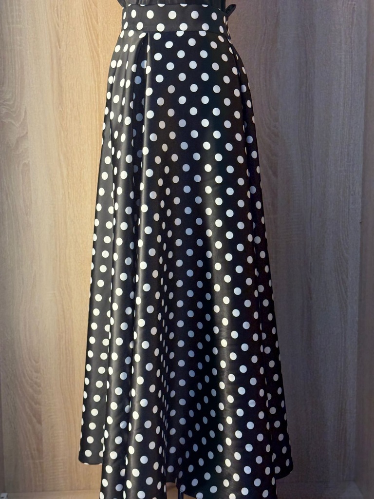 Classic black shirt and a white small polka dot skirt & abaya set  
