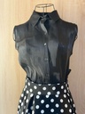 Classic black shirt and a white small polka dot skirt & abaya set  