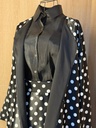 Classic black shirt and a white small polka dot skirt & abaya set  