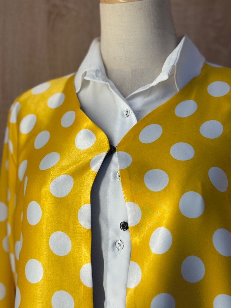 Classic white shirt and a white big polka dot skirt & abaya set   