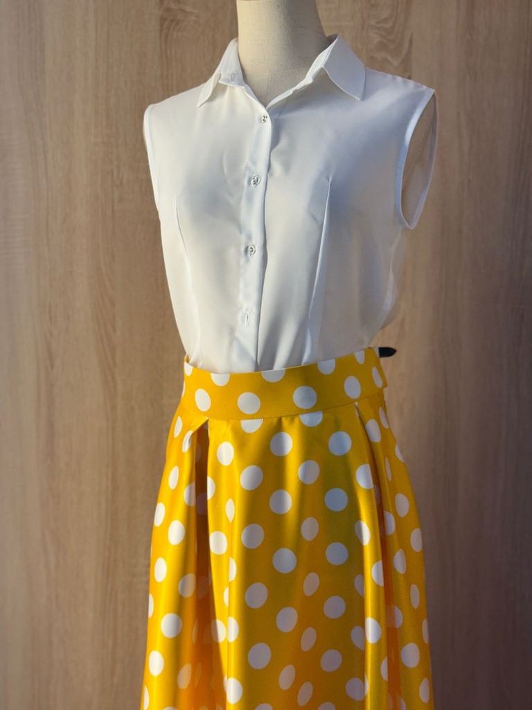 Classic white shirt and a white big polka dot skirt & abaya set   