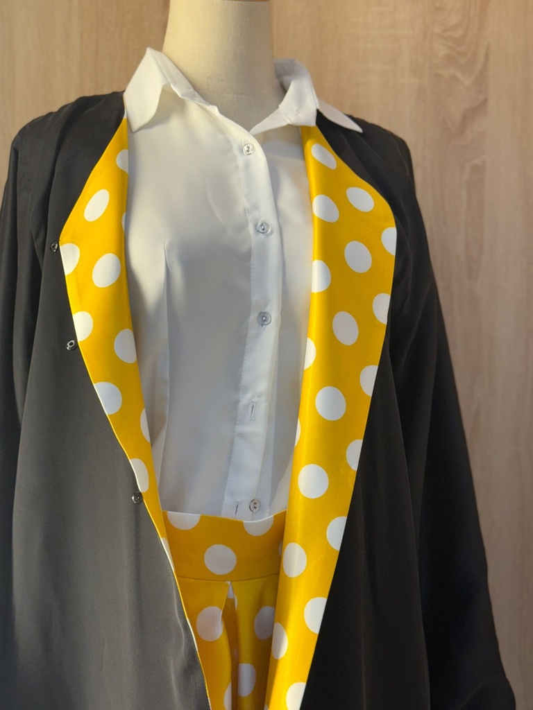 Classic white shirt and a white big polka dot skirt & abaya set   