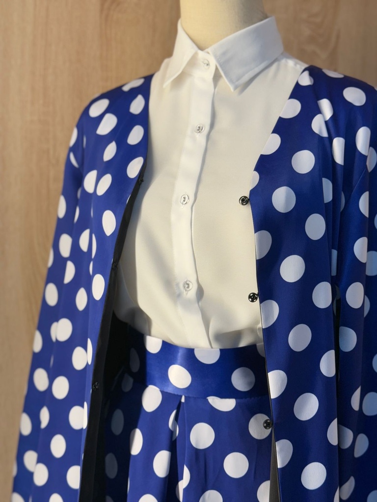 Classic white shirt and a white big polka dot skirt & abaya set    