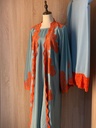 Elegant sky blue abaya set with orange lace details