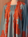 Elegant sky blue abaya set with orange lace details