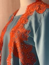 Elegant sky blue abaya set with orange lace details