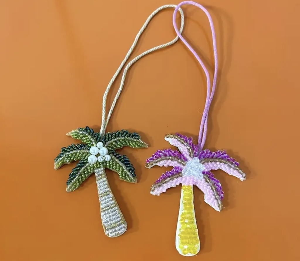Beaded palm tree bag charm