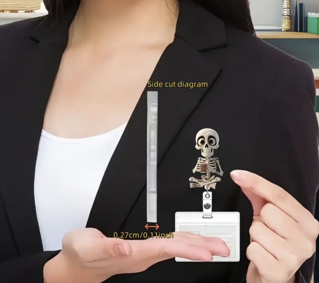 Coffee drinking skeleton ID Badge  