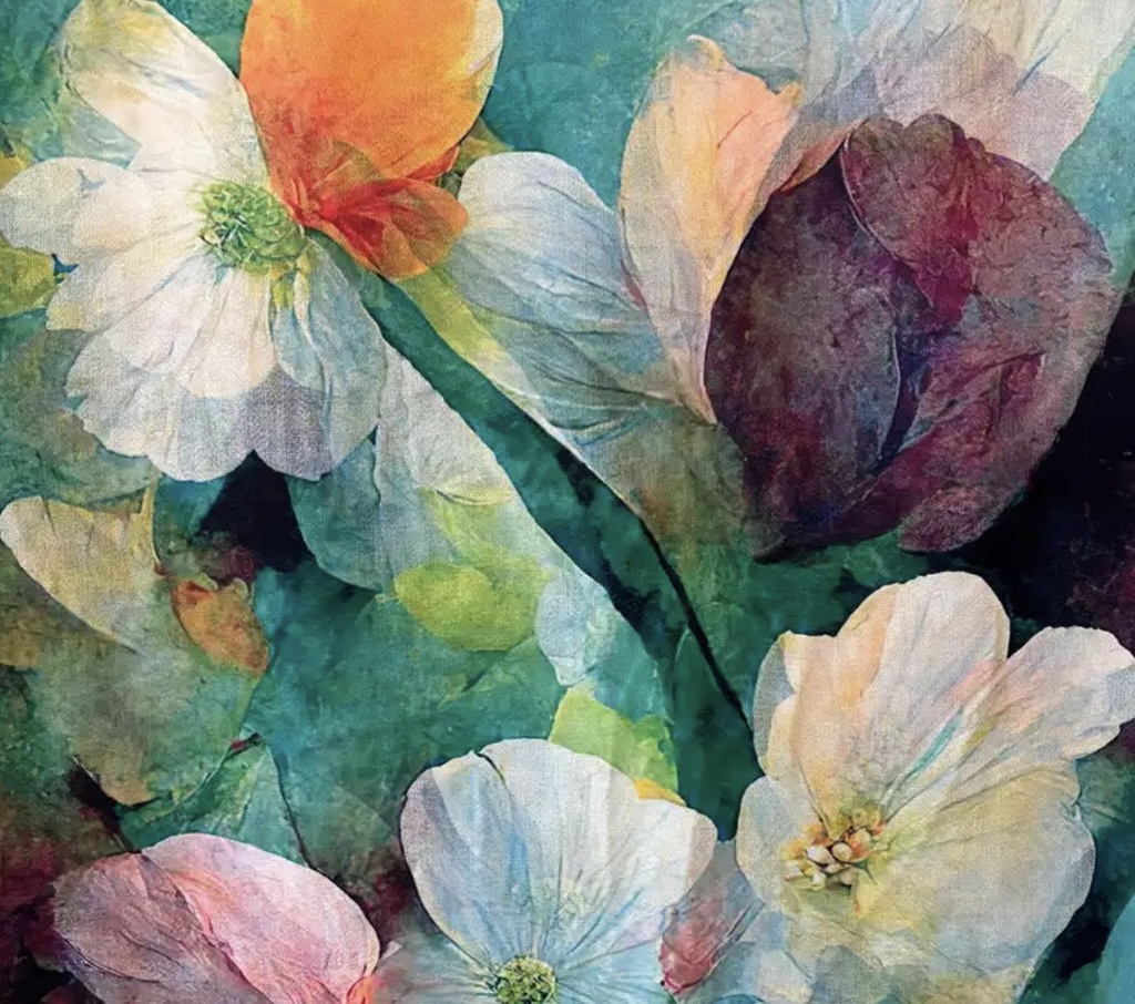 Camellia floral shawl with tassels 