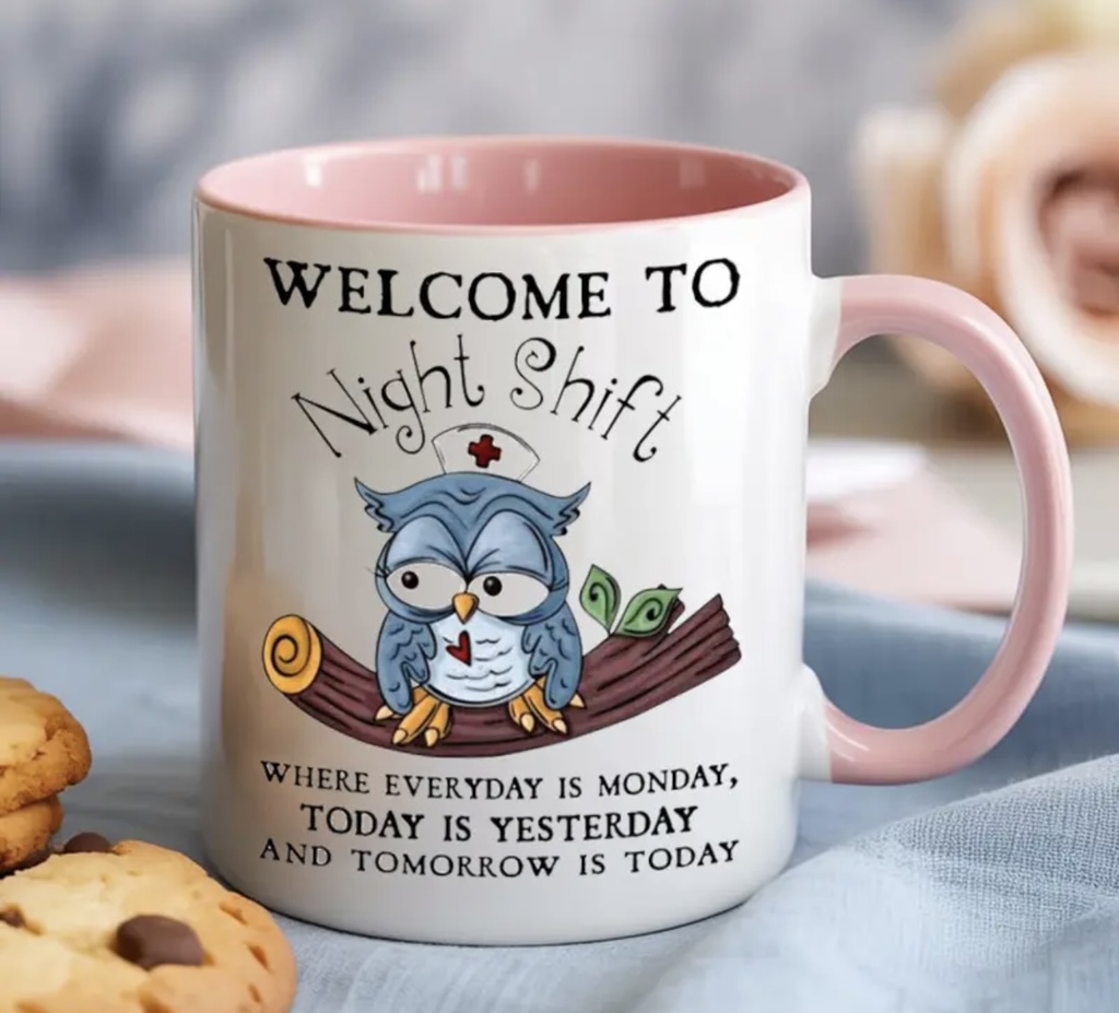 Cute owl night shift nurse ceramic mug