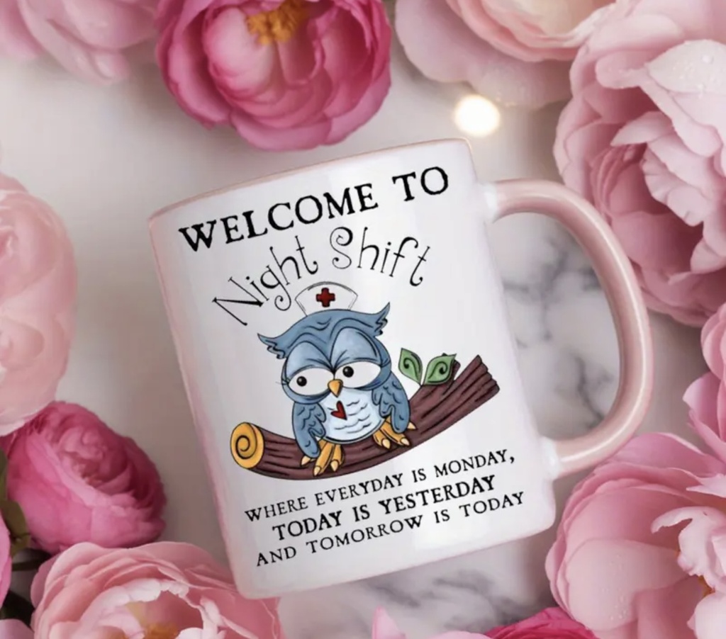 Cute owl night shift nurse ceramic mug