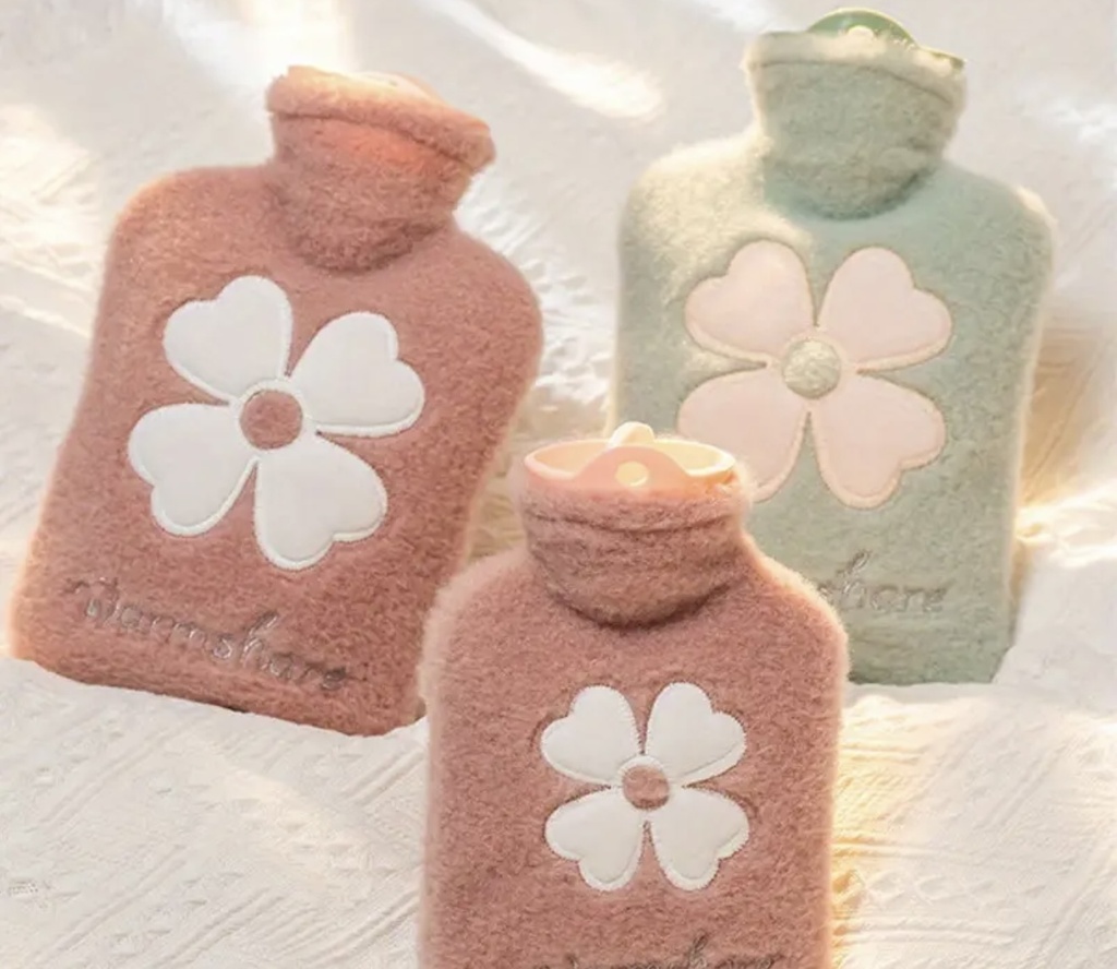Cozy hot water Bottle with flower soft fabric cover