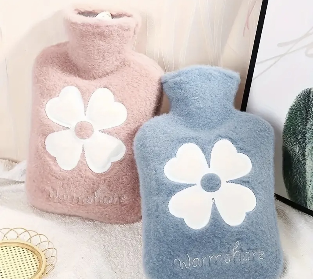 Cozy hot water Bottle with flower soft fabric cover