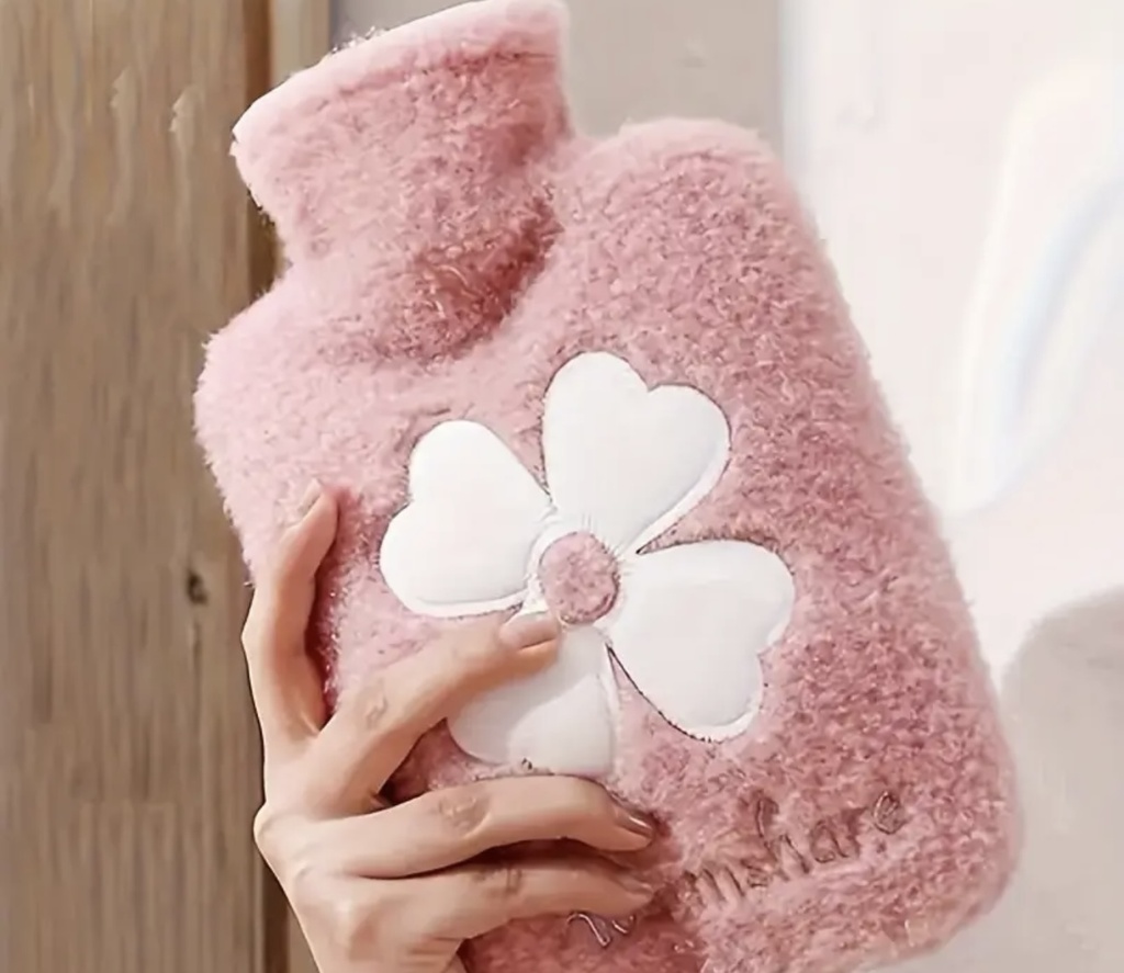 Cozy hot water Bottle with flower soft fabric cover