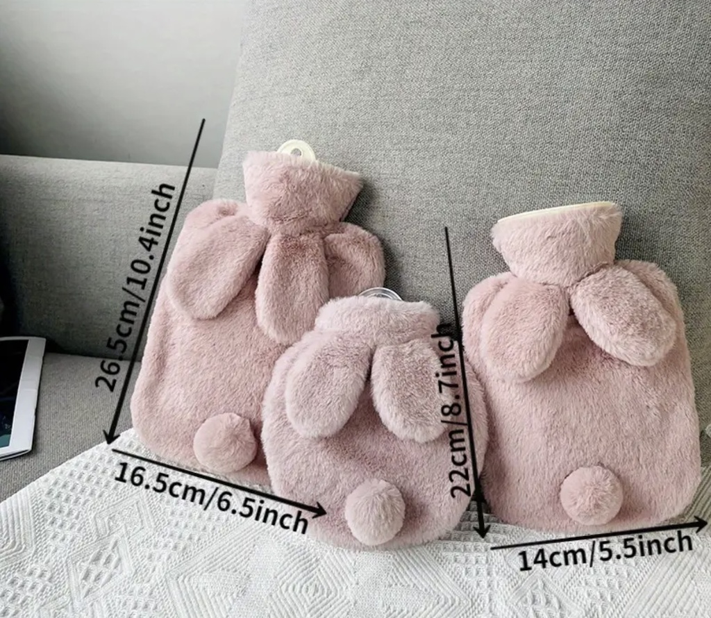 Plush bunny ears & tail hot water bottle