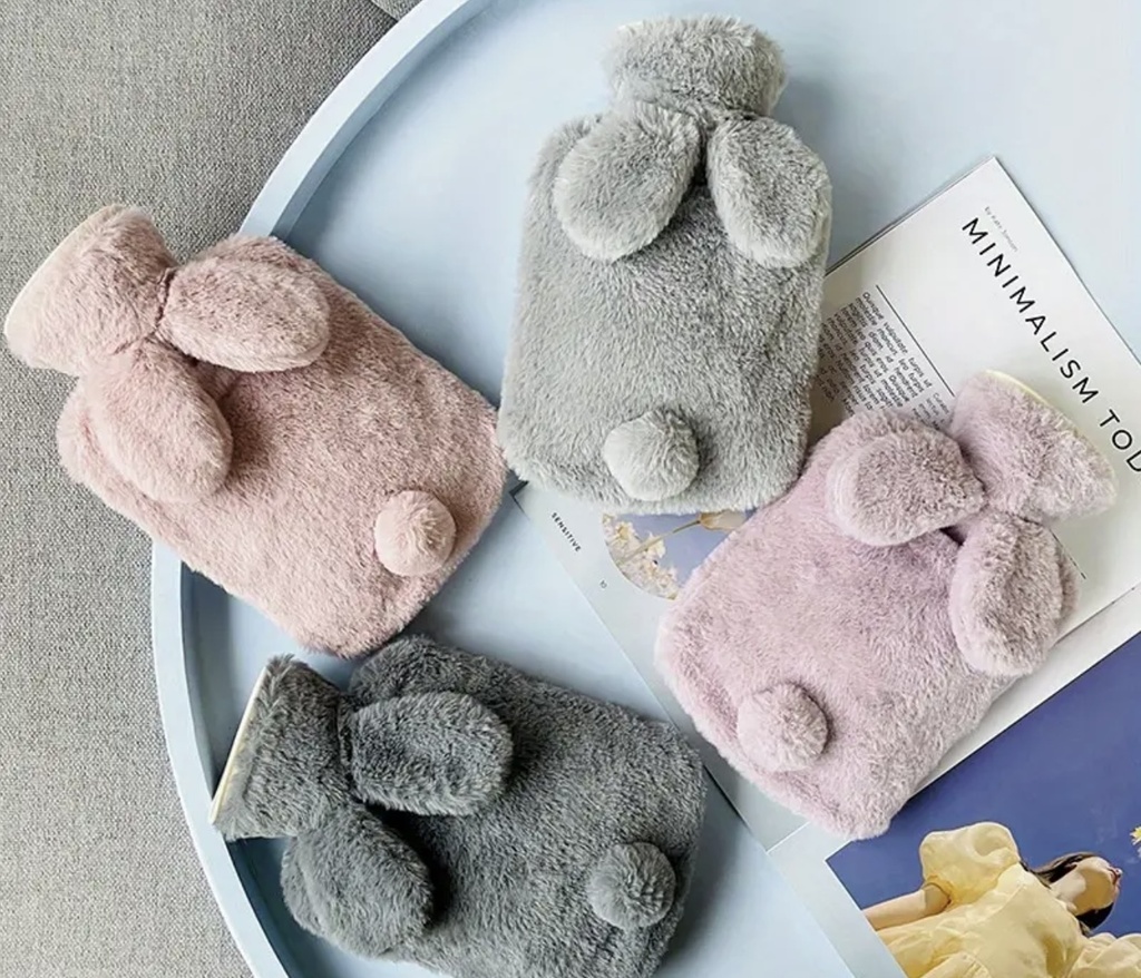 Plush bunny ears & tail hot water bottle