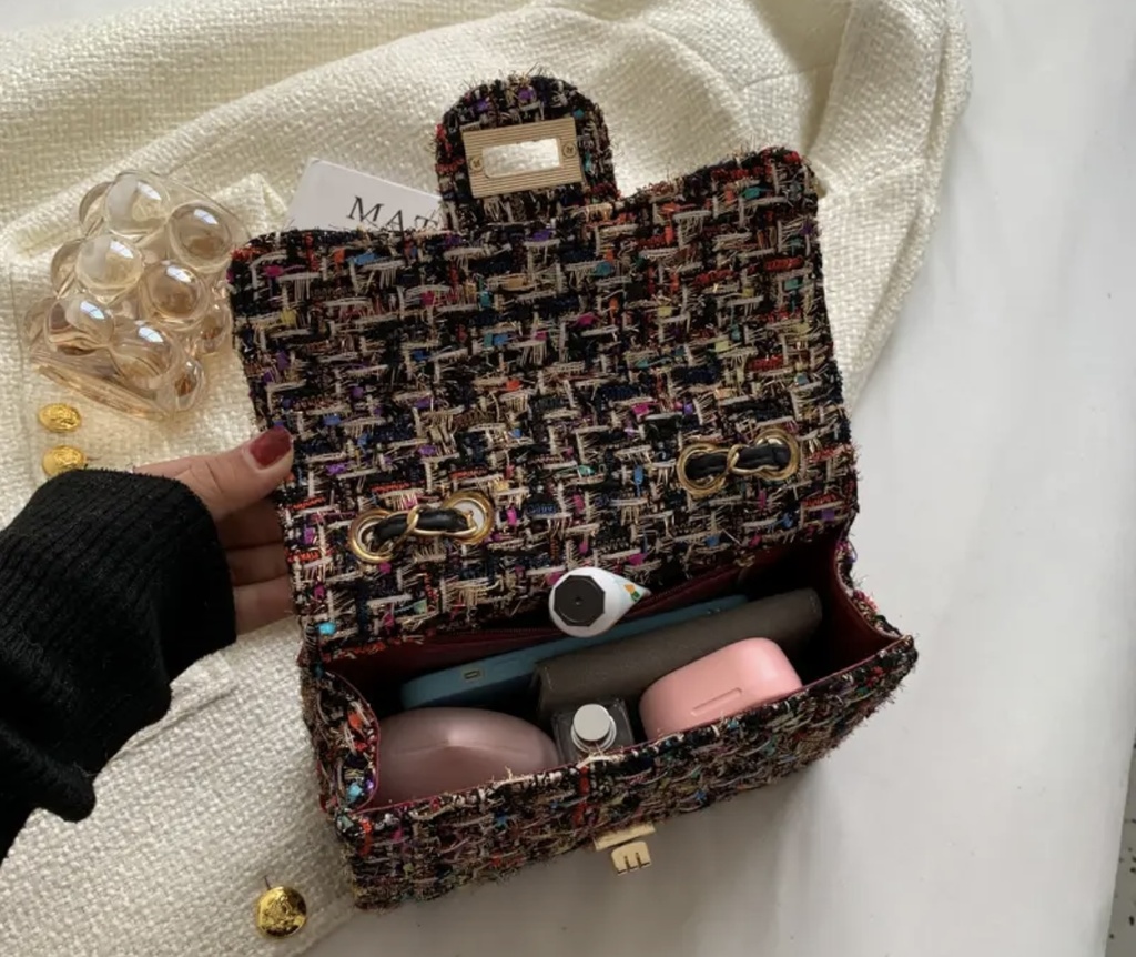 Luxury black Tweed Crossbody Bag 