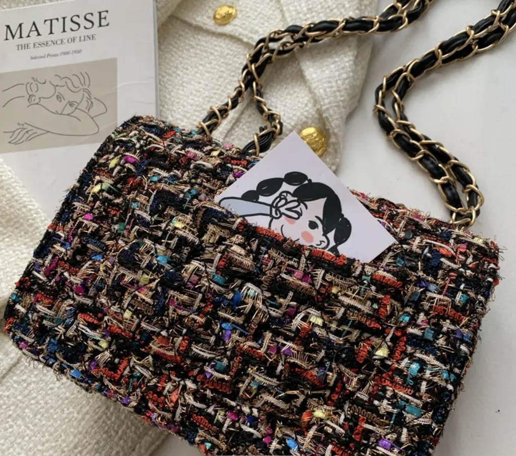 Luxury black Tweed Crossbody Bag 