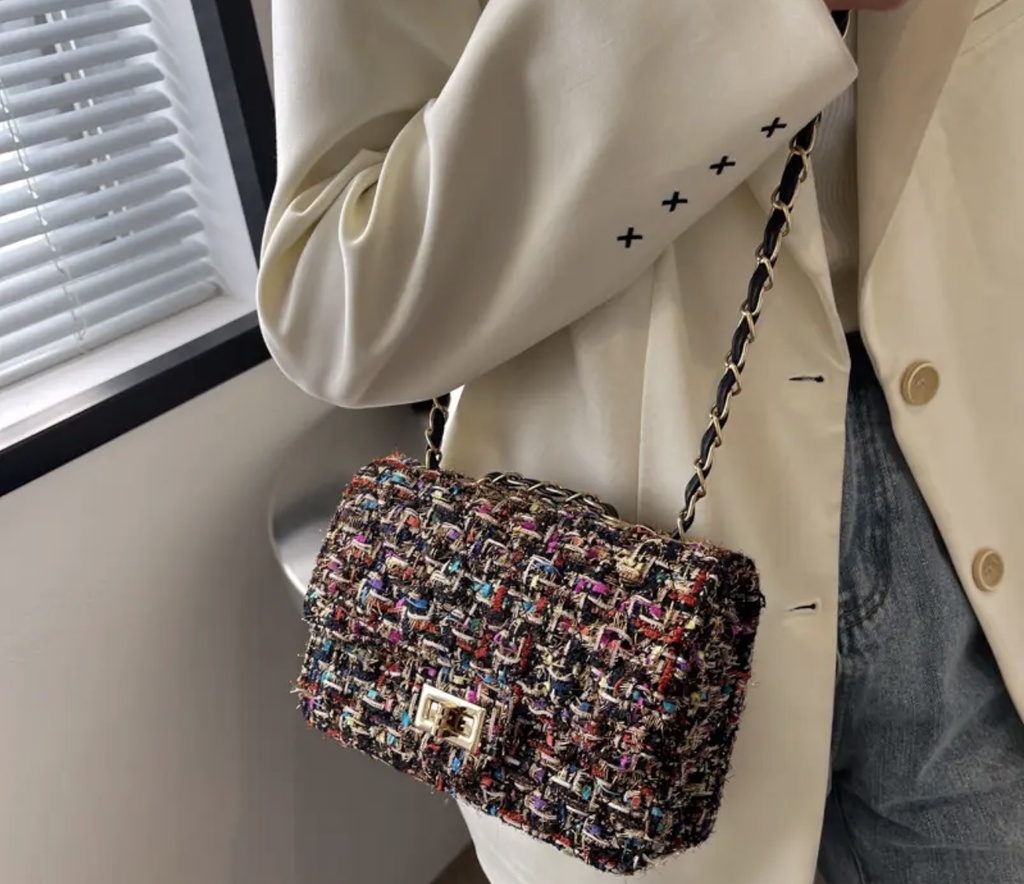 Luxury black Tweed Crossbody Bag 