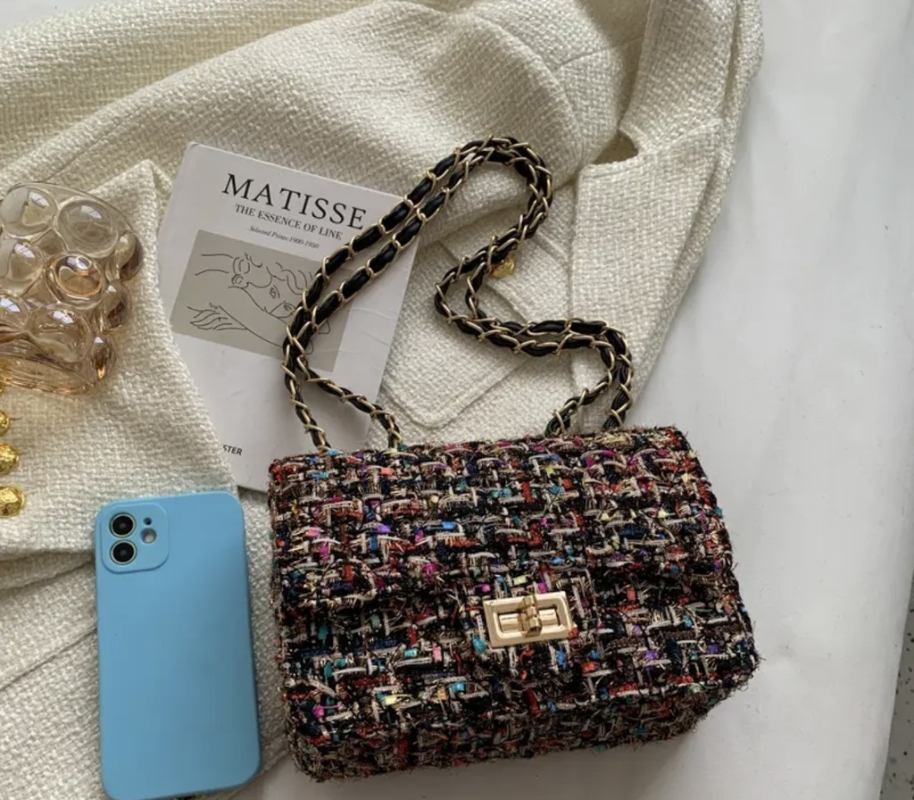 Luxury black Tweed Crossbody Bag 
