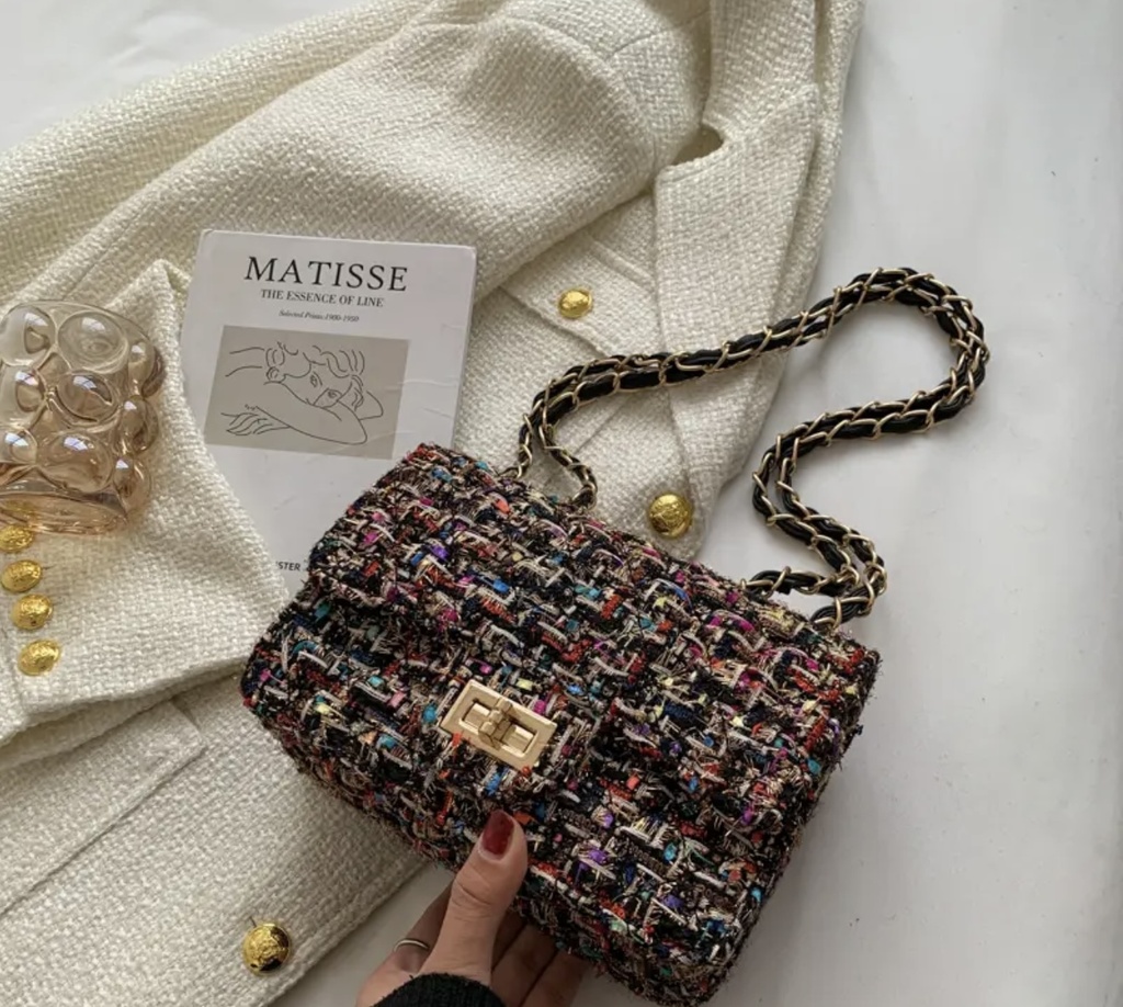 Luxury black Tweed Crossbody Bag 