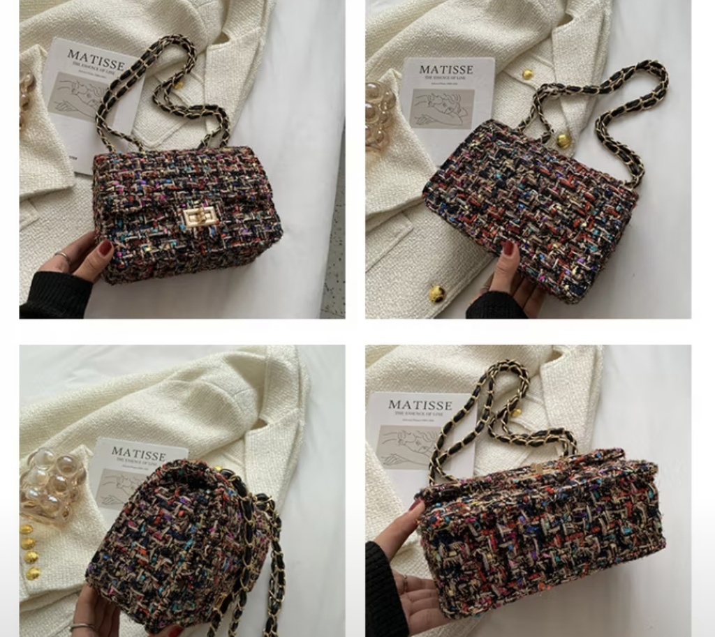 Luxury black Tweed Crossbody Bag 