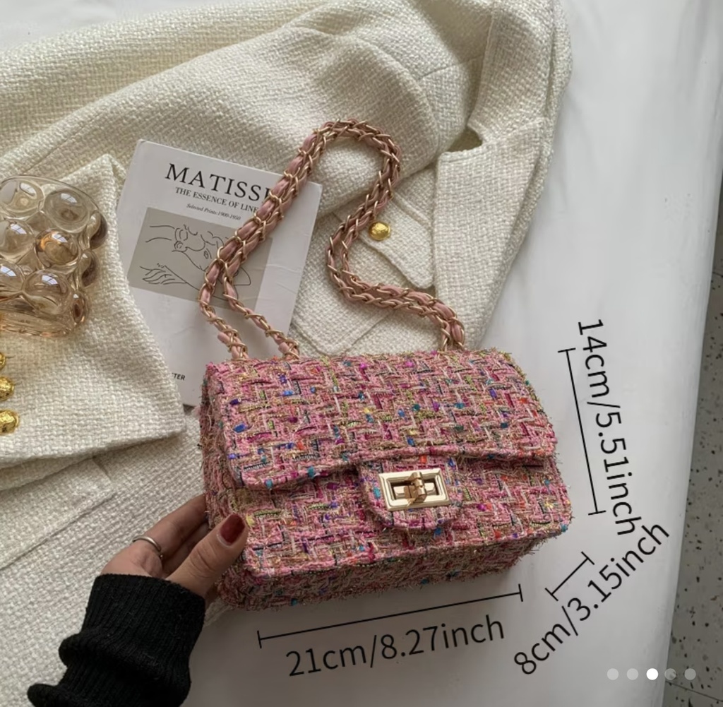 Luxury pink plaid checkered wool Crossbody Bag  