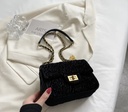 Luxury black corduroy camellia flower Crossbody Bag  
