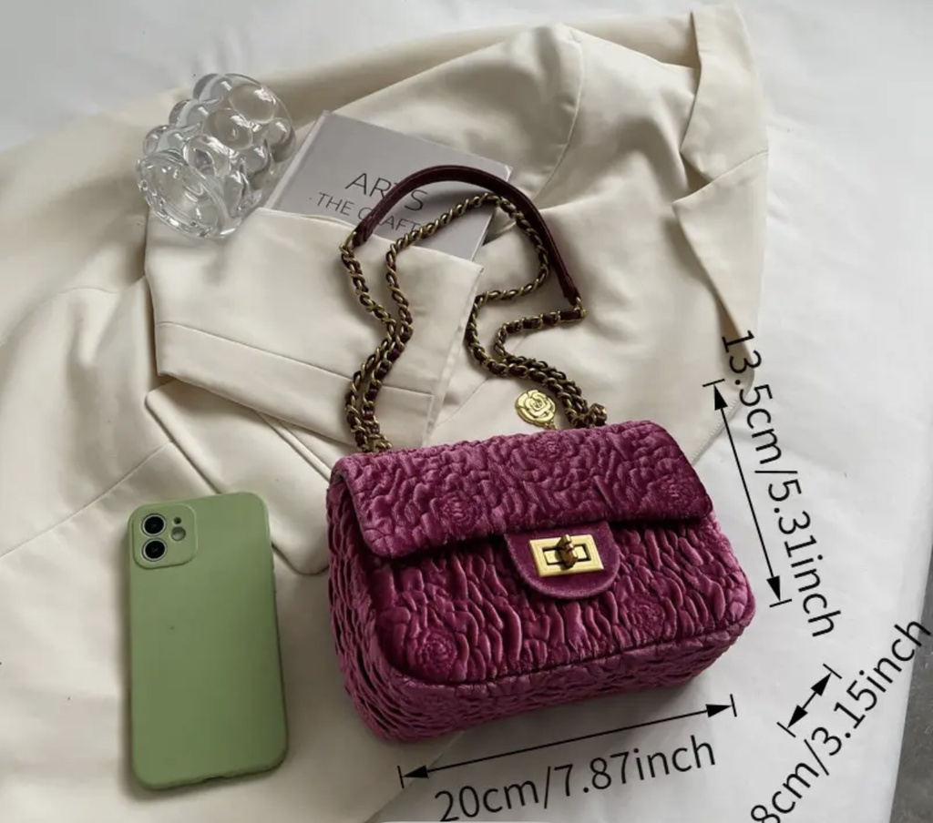 Luxury black corduroy camellia flower Crossbody Bag  