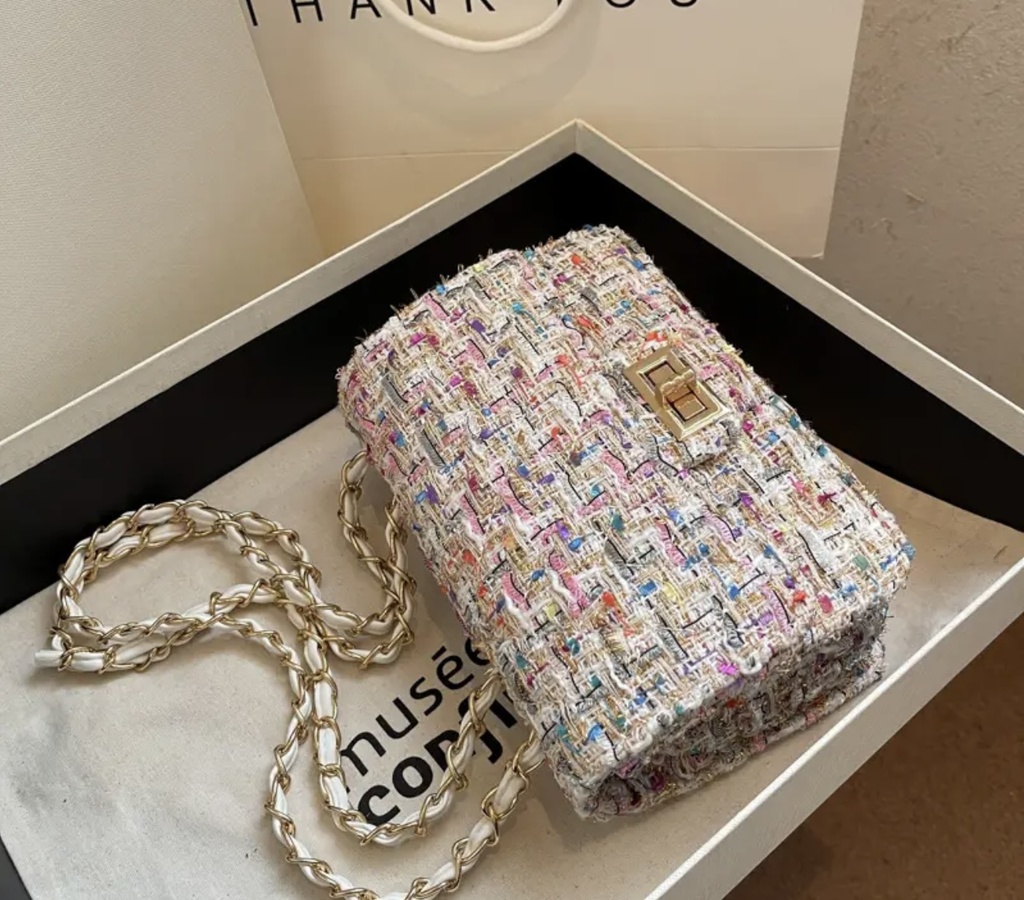 Luxury white Tweed plaid Crossbody Bag 