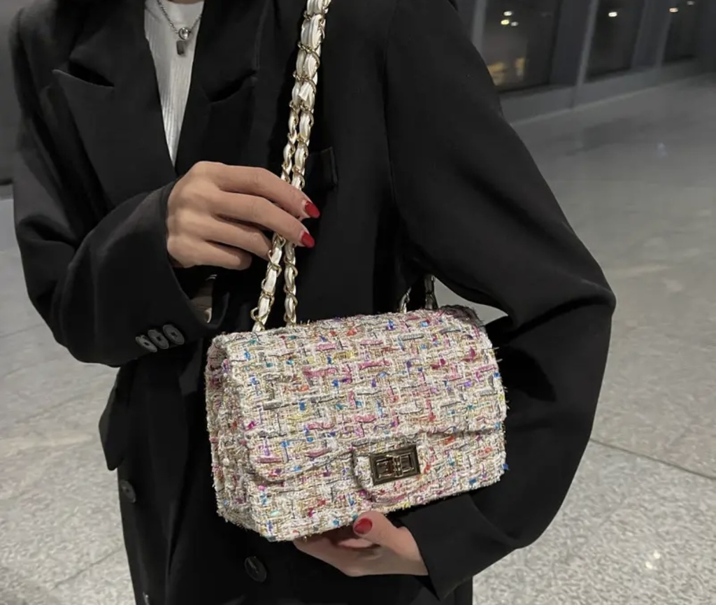 Luxury white Tweed plaid Crossbody Bag 