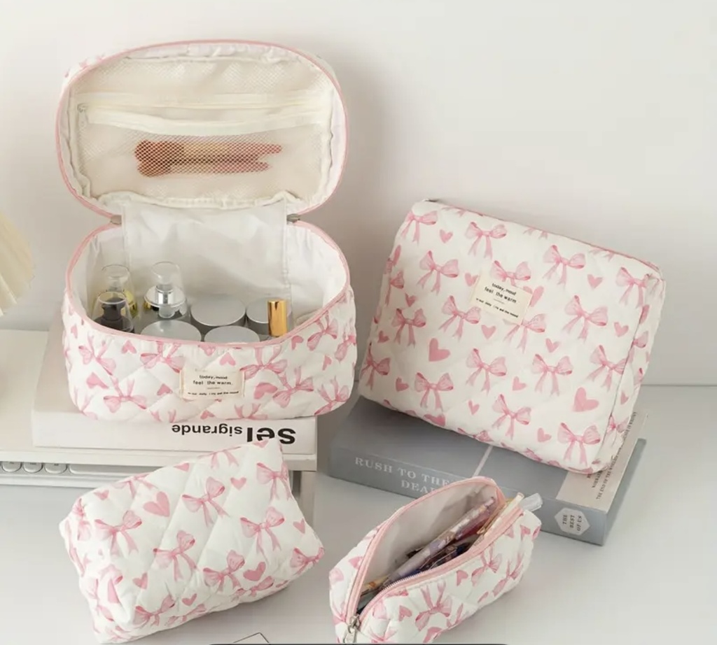 Pink bows & hearts quilted bag set