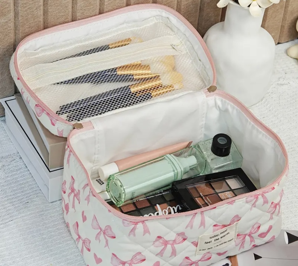 Pink bows & hearts quilted bag set