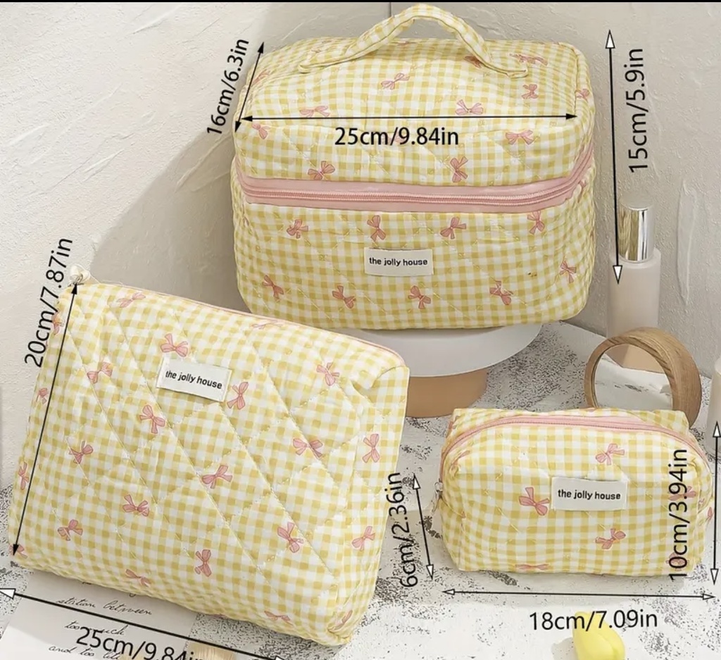 Delicate bows Yellow quilted bag three pieces set 