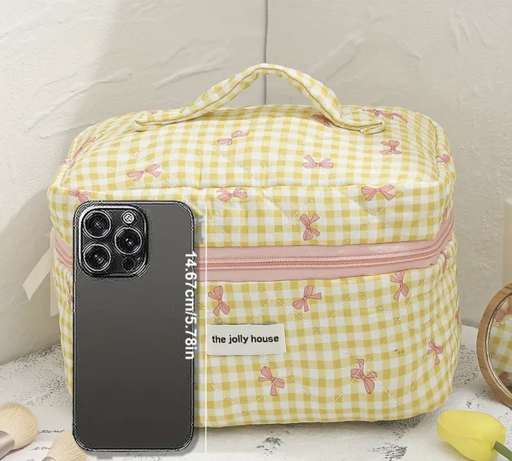 Delicate bows Yellow quilted bag three pieces set 