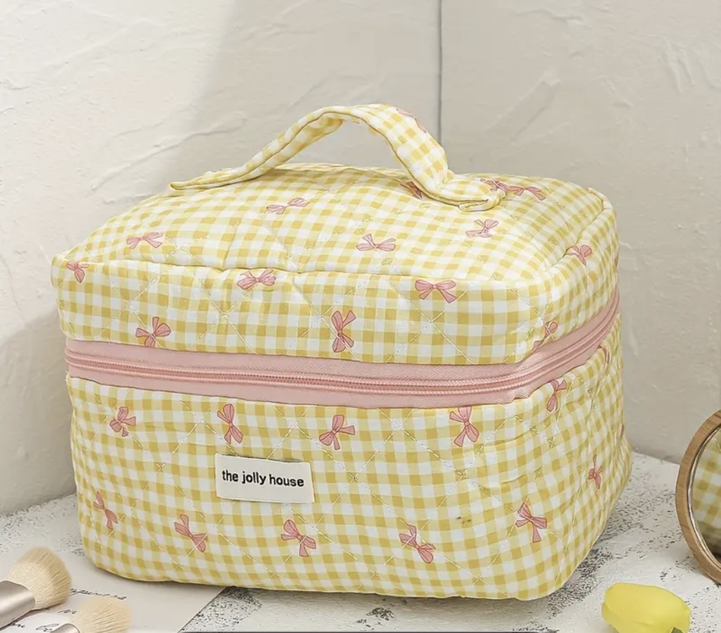 Delicate bows Yellow quilted bag three pieces set 