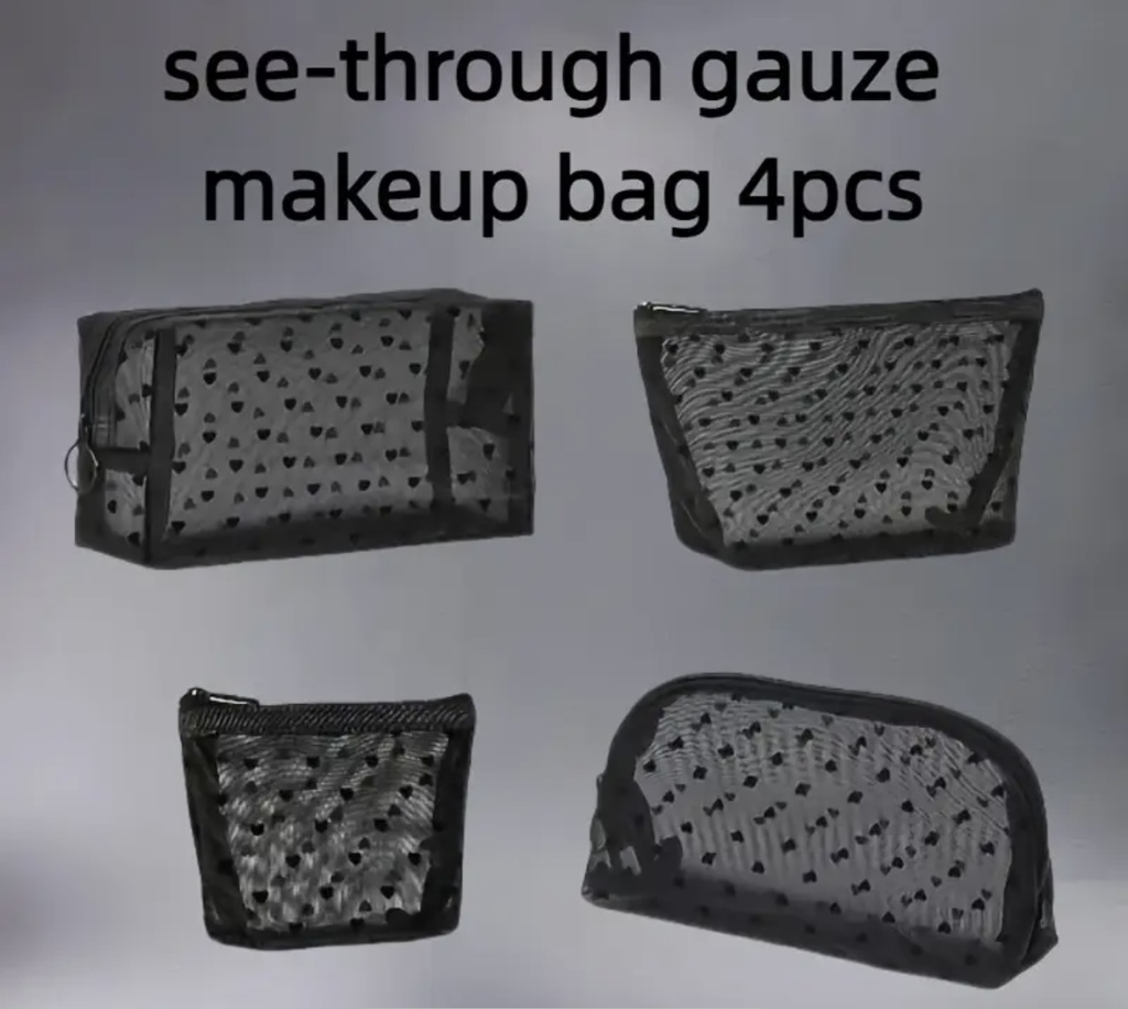 Tiny black hearts mesh bag four pieces set 