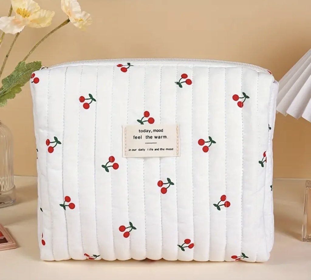 White quilted cherry print pure cotton three bags set