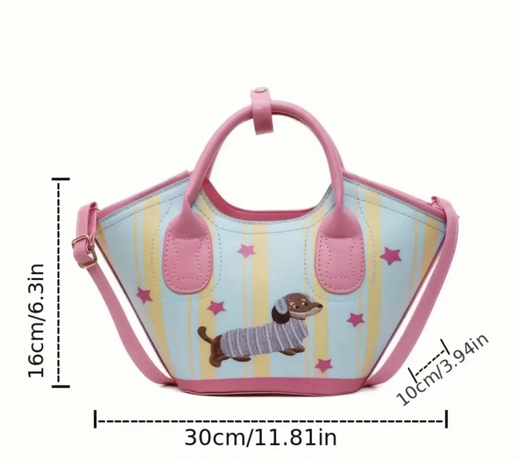 Pink dog & stars leather strip print Crossbody Bag  