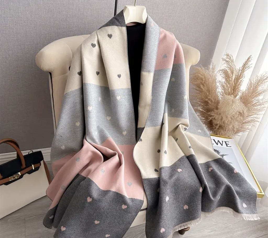 Tiny hearts art pattern Boho shawl 