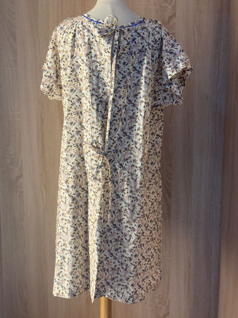 Fine print blue beaded patient gown