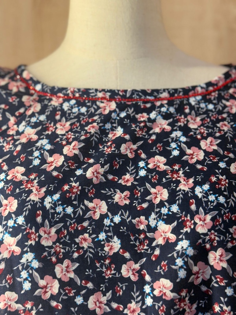  Red with fine print blue patient gown  