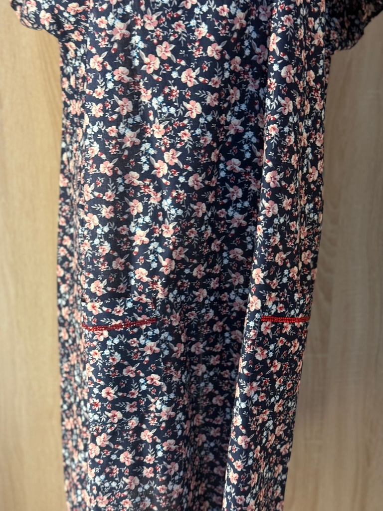  Red with fine print blue patient gown  