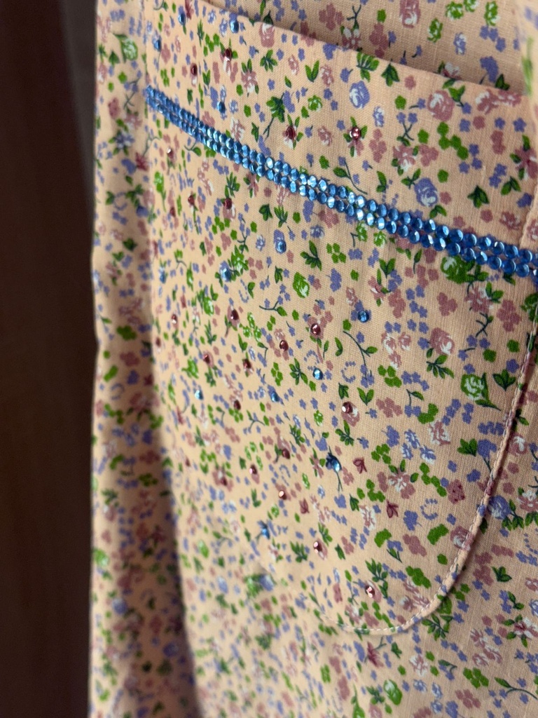 Fine Print Light Blue beaded patient gown 