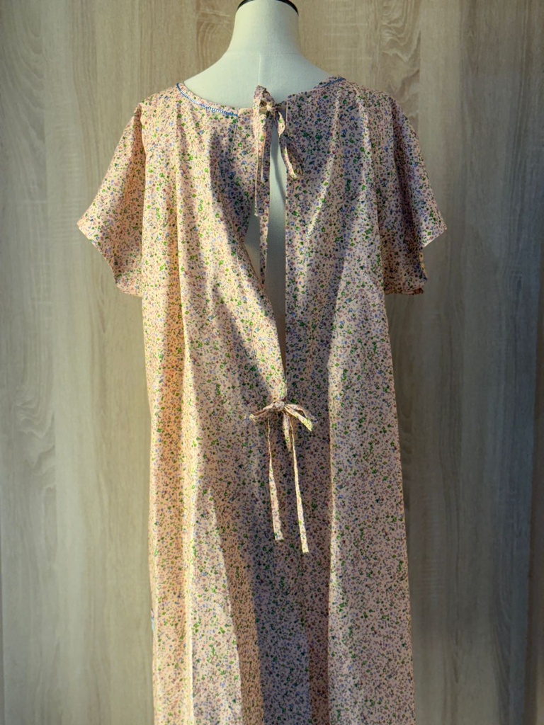 Fine Print Light Blue beaded patient gown 