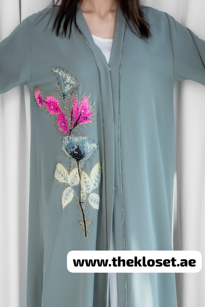 Stylish Rose-Embroidered Abaya 