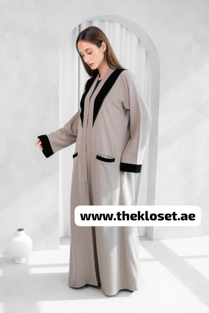 Khaki Simple Abaya With Two Pocket Front Design